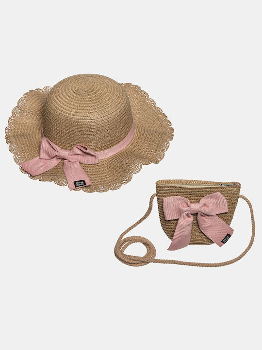 Alouette Kids' Hat Straw & Ασορτί Κρεμαστό Τσαντάκι Brown