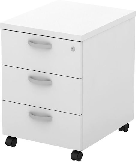Office Storage Chipboard Drawer with Wheels & 3 Drawers White L40xW48xH56cm