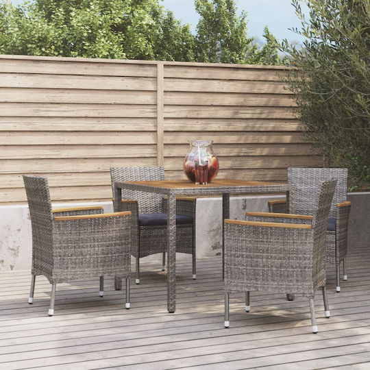 Garden & Outdoor Furniture Set 5 Pieces Gray with Pillows