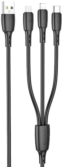 Borofone USB to Lightning / Type-C / micro USB Cable 2A Μαύρο 1m