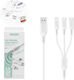 Treqa CA-868 Regular Cablu USB la Lightning / Type-C / micro USB cu mai multe porturi 3.1A Alb 1.2m