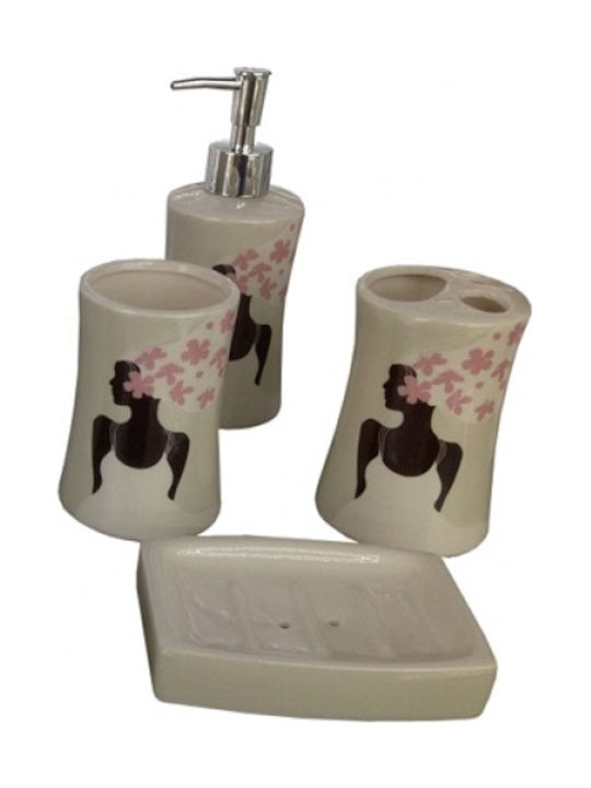 Badezimmerzubehör-Set Keramik Mehrfarbig 4 Stück