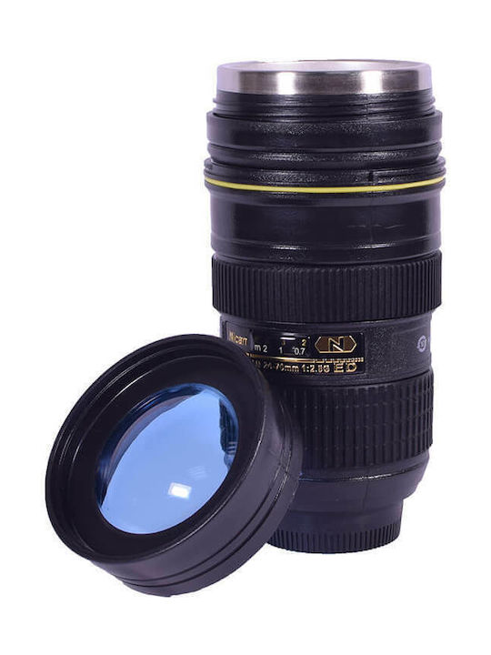 Cană Plastic cu Capac Neagră 475ml