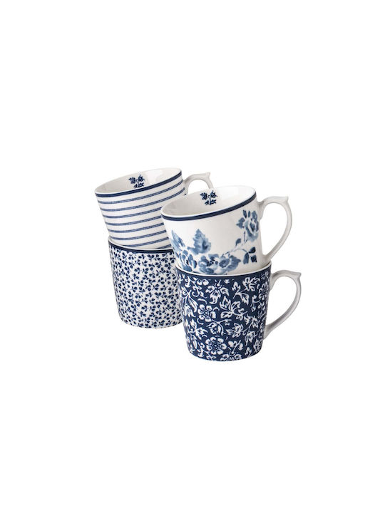 Laura Ashley Κούπα Κεραμική Μπλε 320ml 4τμχ