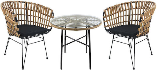 Garten- und Outdoor-Möbelsets Typsatz Wohnzimmer 3 Stück Natur/Schwarz mit Kissen
