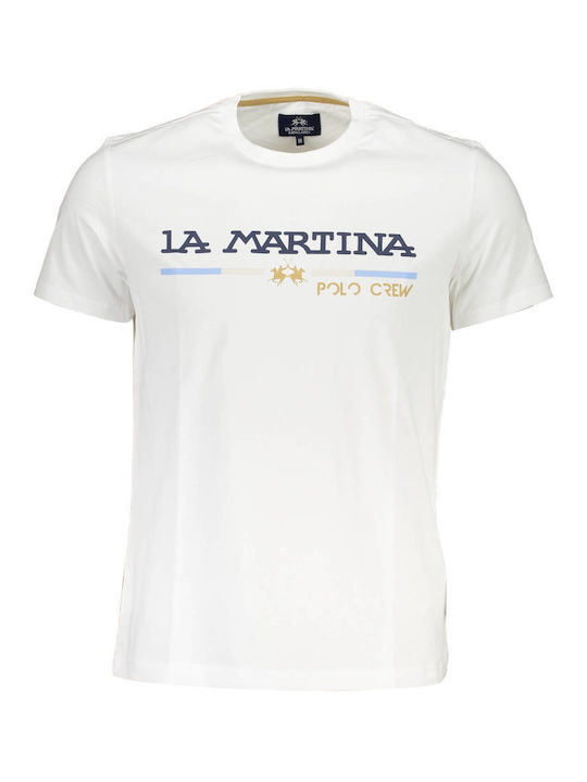 La Martina T-shirt Bărbătesc cu Mânecă Scurtă Alb
