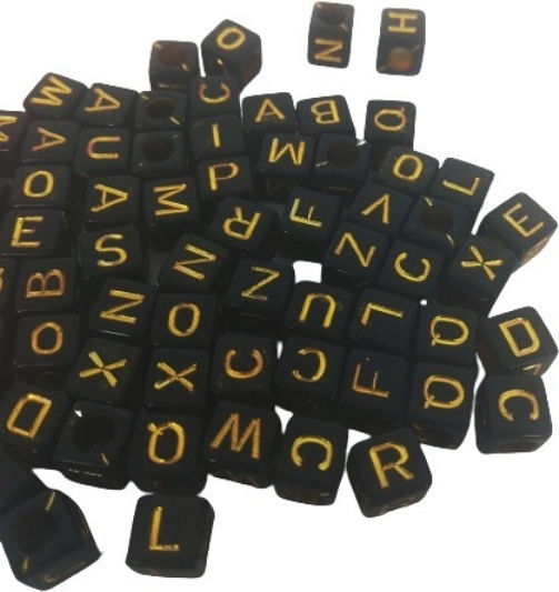 letters Acrylic Craft Beads Black 1pcs 6mm