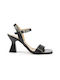 Fshoes Leather Women's Sandals Black with Thin Medium Heel