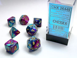 Gemini Polyhedral 7-Die Set – Purple-Teal w/gold