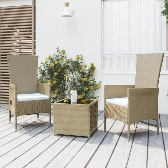 vidaXL Garten- und Outdoor-Möbelsets für kleinen Balkon 3 Stück Beige mit Kissen