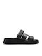 Leather Women's Flat Sandals Flatforms in Black Color