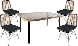 Outdoor Dinning Room Set with Pillows Amplas Brown 5pcs
