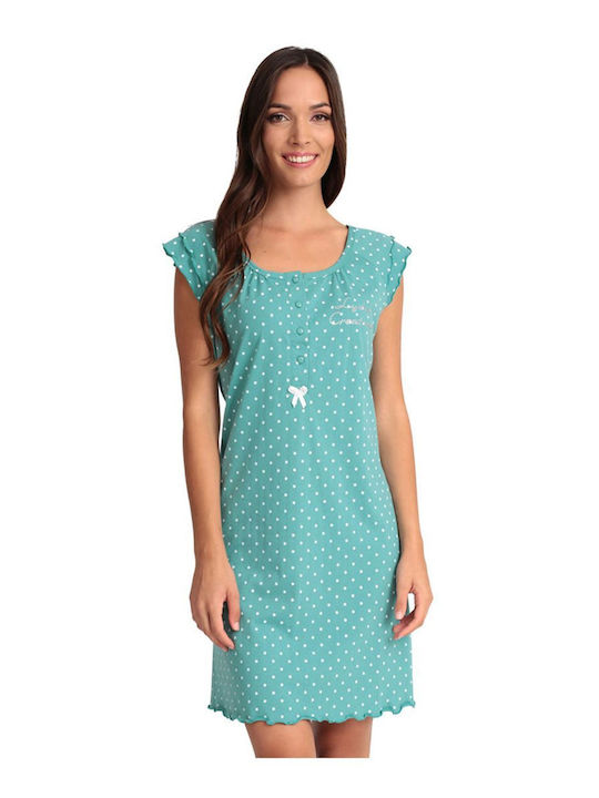 Lydia Creations Summer Cotton Women's Nightdress Turquoise