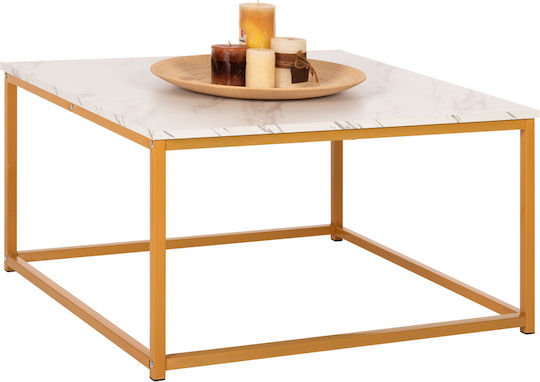 Square Central Coffee Table Braylen Wooden White Marble-Gold Base W75xL75xH43cm