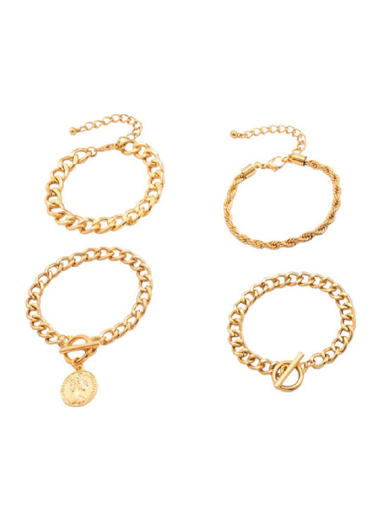 Dezlen Damen Set Armbänder Kette aus Stahl Vergoldet