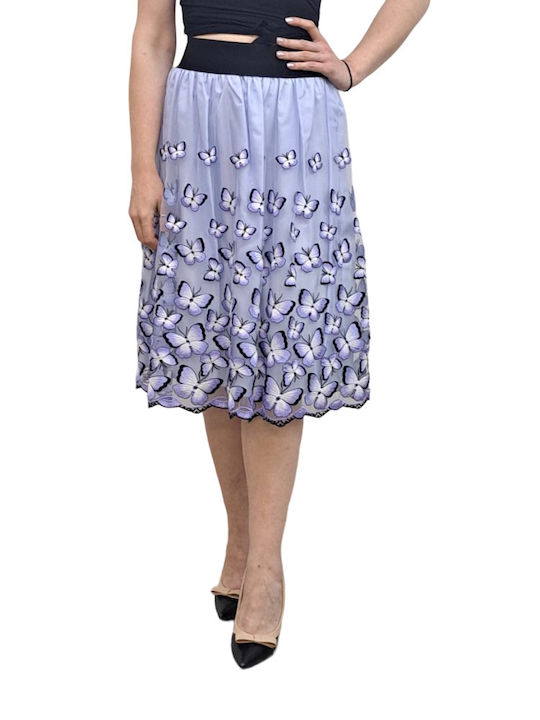 Desiree High Waist Midi Skirt with Tulle in Blue color