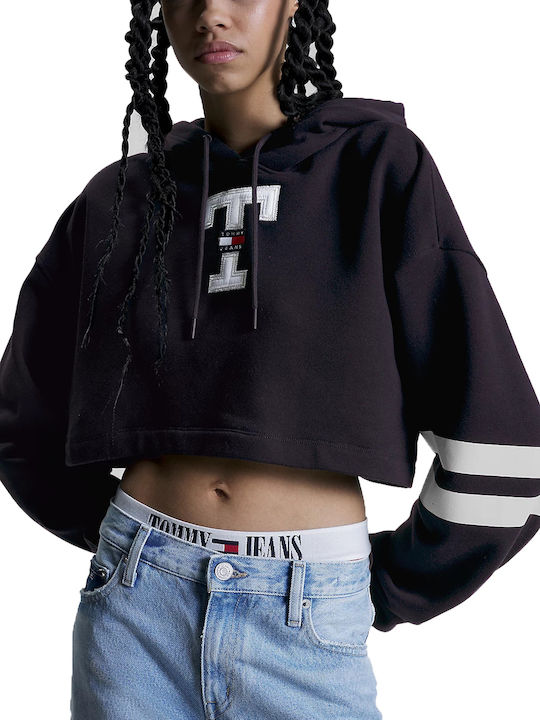 Tommy Hilfiger Cropped Hanorac pentru Femei Cu glugă Albastru deschis