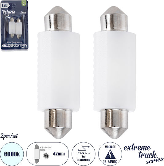 GloboStar Lamps Car Extreme Truck Series C5W Canbus LED 6000K Cold White 12V 3W 2pcs
