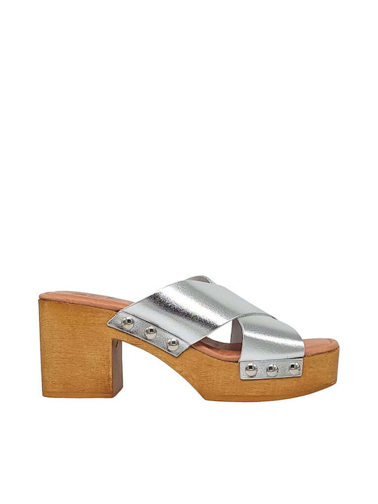 SPK Shoes Leder Damen Sandalen in Silber Farbe
