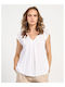 Passager Women's Summer Blouse Linen Short Sleeve with V Neck White