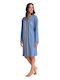 Lydia Creations Winter Women's Cotton Robe with Nightdress Blue