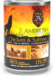 Ambrosia Canned Grain Free Wet Dog Food with Chicken and Salmon 1 x 400gr