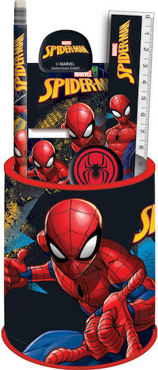 Gim Spiderman Kids Stationery Set with Pencil, Sharpener, Eraser, Notepad, Ruler and Pencil Holder 6pcs