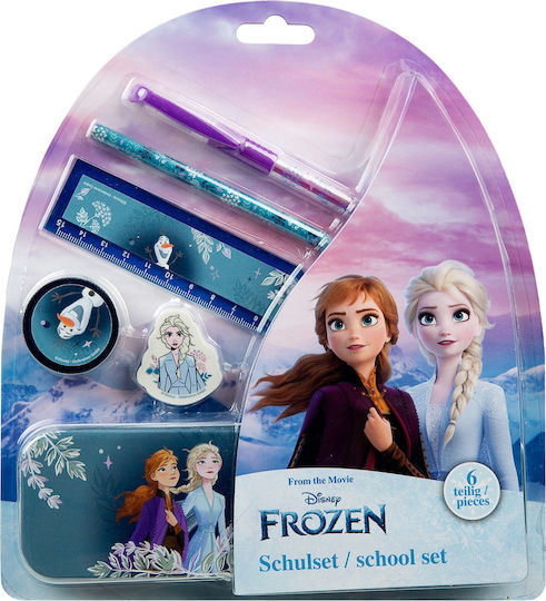 Disney Frozen Kids Stationery Set with Pencil, Sharpener, Eraser, Notepad, Pen, Ruler and Pencil Case 6pcs