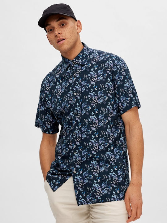 Κοντομάνικο Πουκάμισο σε Κανονική Γραμμή Floral Navy Μπλε