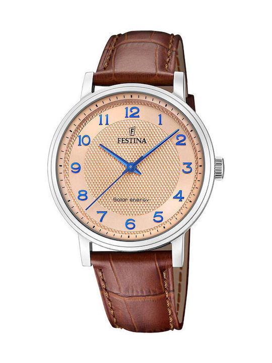 Festina Мъжки часовник 41мм Слънчов с Кафява Кожена каишка