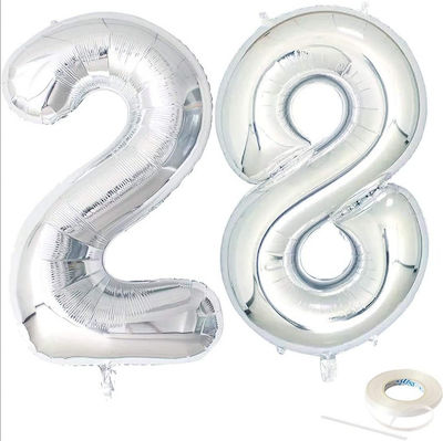 Set of 2 Balloons Foil Silver Jumbo Numbers 100cm