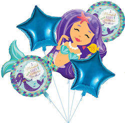 Set of 5 Balloons Foil Blue Mermaids Stars 45cm