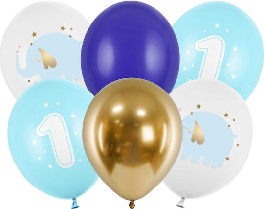 Set of 6 Balloons Latex Blue No1 30cm