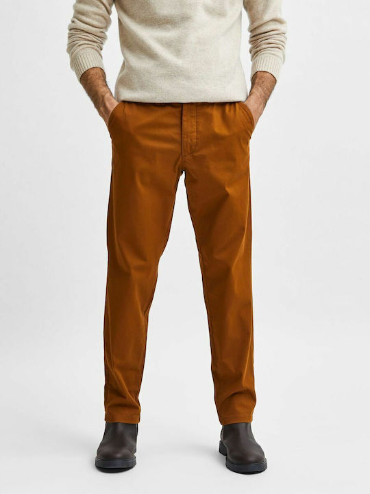 Selected Trousers Chino Elastic in Slim Fit Brown