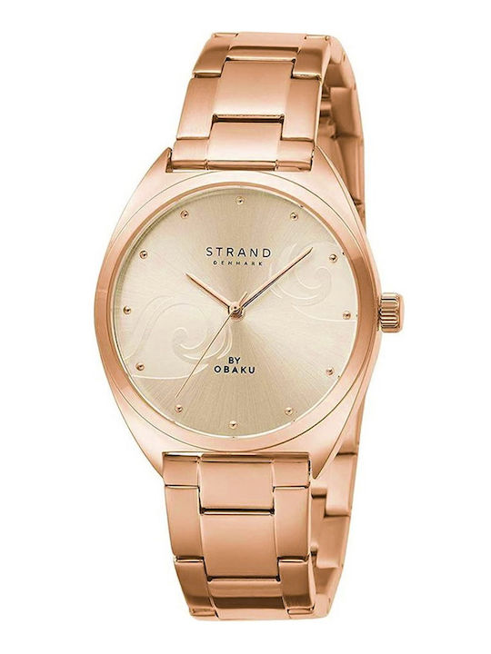 Strand by Obaku Women's Watch with Pink Gold Metal Bracelet