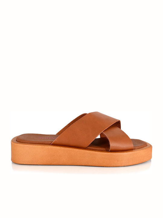 Malesa Flatforms Crossover Women's Sandals Tabac Brown