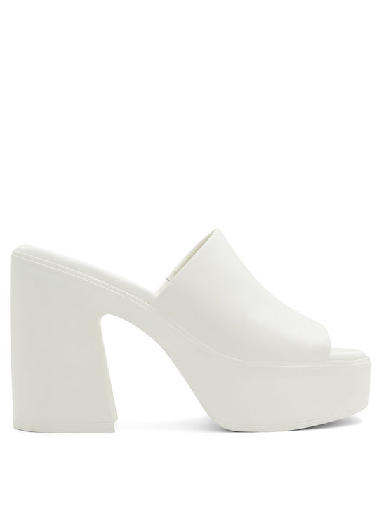 Aldo Chunky Heel Leather Mules White 00068727