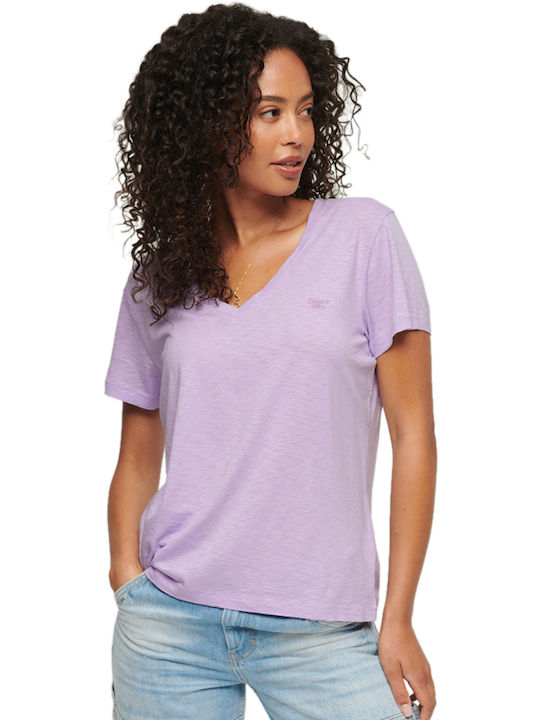 Superdry Women's T-shirt with V Neck Lilacc