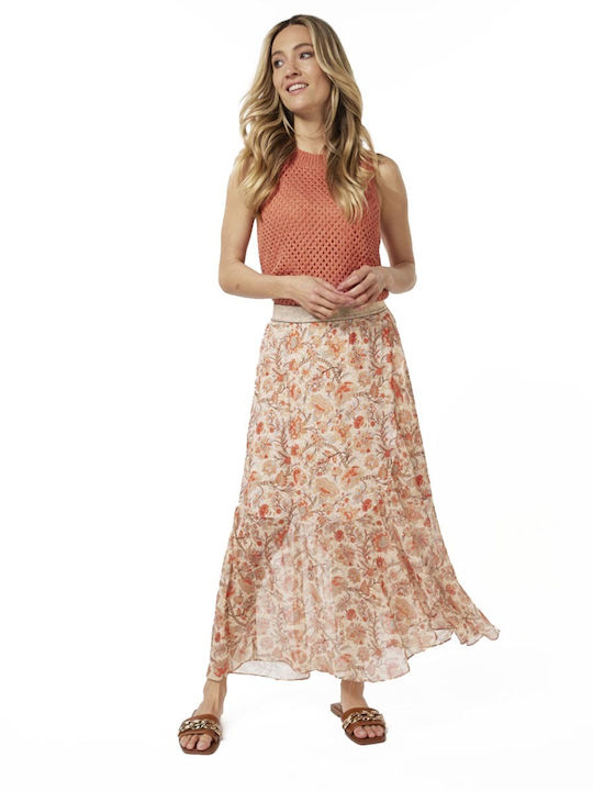 Esqualo Maxi Skirt Floral in Orange color