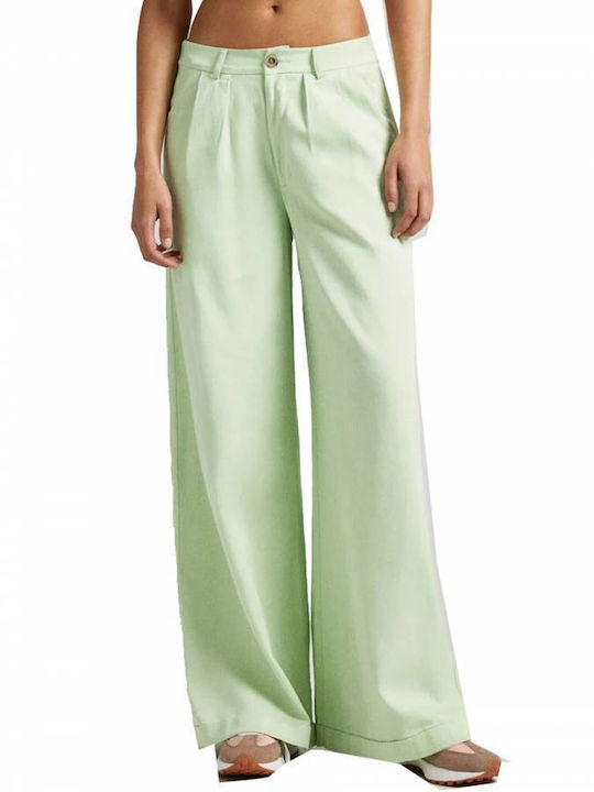 Pepe Jeans Women's Denim Trousers with Elastic in Palazzo Fit Green