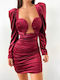 DOT Mini Evening Dress Velvet Burgundy