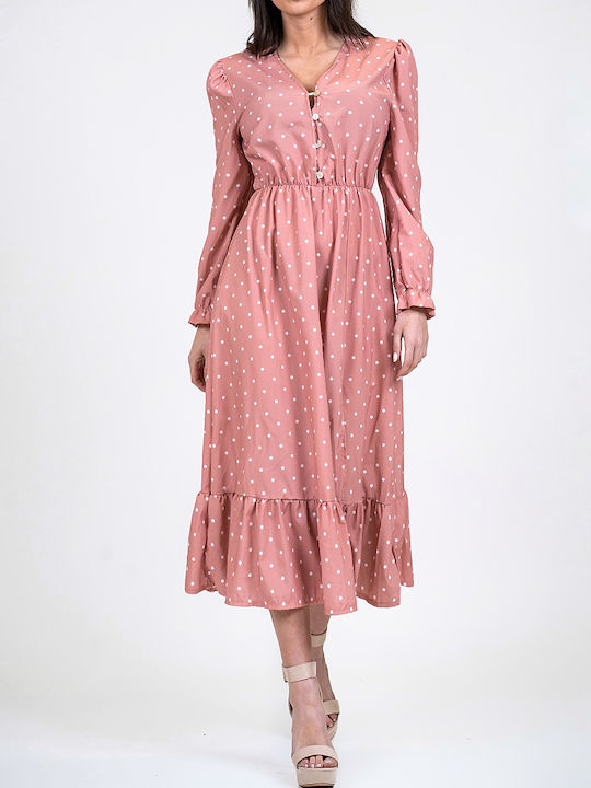 DOT Midi Dress with Slit Pink