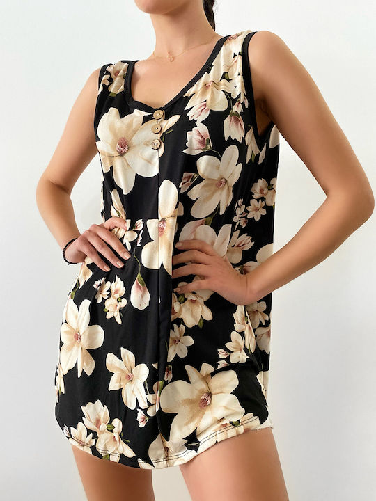 DOT Women's Summer Blouse Sleeveless Floral Black