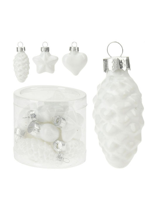 Hängendes Ornament Mix Schmuckstücke Glas Weiß 7cm Set 12Stück