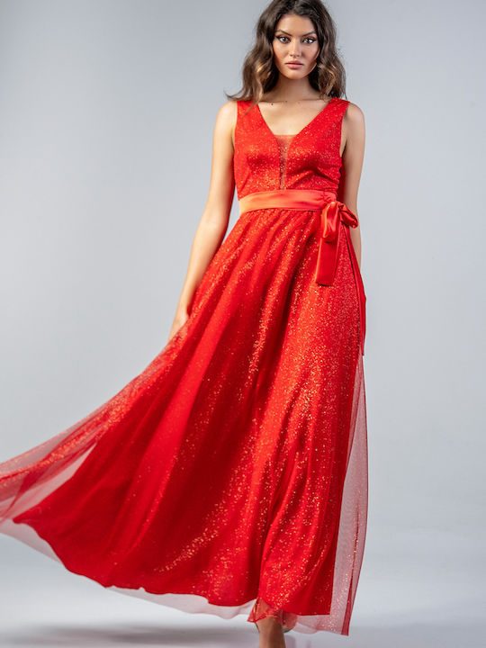 Sommer Maxi Damenkleid für Hochzeit - Taufe Off-Shoulder mit Tüll Orange