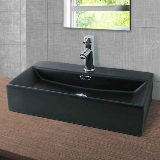 ML-Design Επιτοίχιος Επικαθήμενος Νιπτήρας Κεραμικός 60x36.5x13cm Μαύρος