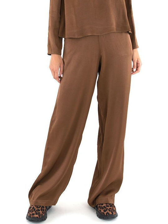 Damen Hoch tailliert Stoff Hose Braun