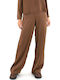 Damen Hoch tailliert Stoff Hose Braun