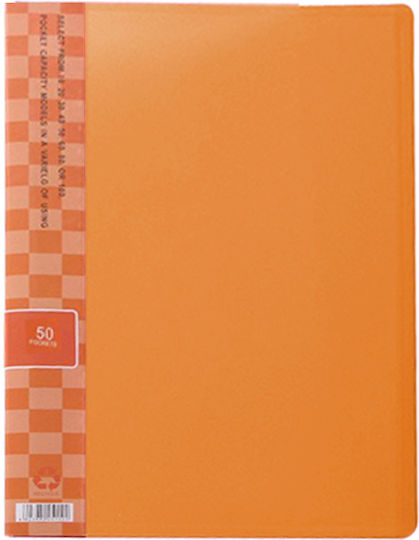 Clipboard Flexible with 50 plastic sleeves Slides for Paper A4 Orange 1pcs