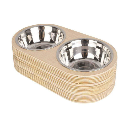 Present Time Metallic Bowl Food & Water for Dog & Cat with Base 2x in Beige Color 2pcs